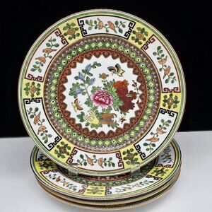 Chinese Porcelain Dinner Plate Floral Butterfly Heart Design Gold Trim 9"